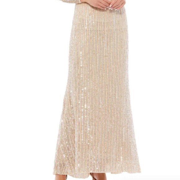 MAC DUGGAL 93629 SEQUINED HIGH NECK LONG SLEEVE TRUMPET ROSE GOLD GOWN sz 16 - Picture 5 of 9